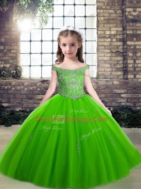 Beading Little Girl Pageant Dress Lace Up Sleeveless Floor Length