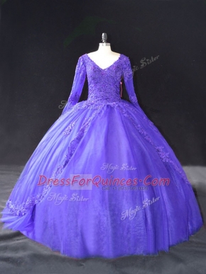 Floor Length Ball Gowns Long Sleeves Purple Vestidos de Quinceanera Lace Up