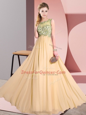 Enchanting Chiffon Sleeveless Floor Length Court Dresses for Sweet 16 and Beading and Appliques