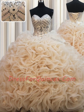 Traditional Sleeveless Brush Train Lace Up Beading Quinceanera Dress