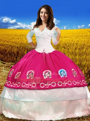 Taffeta 3 4 Length Sleeve Floor Length Sweet 16 Dresses and Embroidery