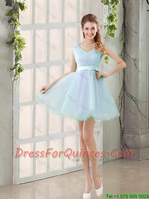 2016 Summer V Neck Strapless Short Prom Dresses with Bowknot