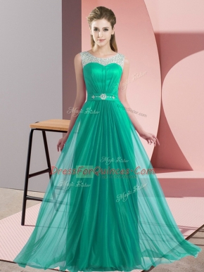 Best Turquoise Chiffon Lace Up Dama Dress Sleeveless Floor Length Beading
