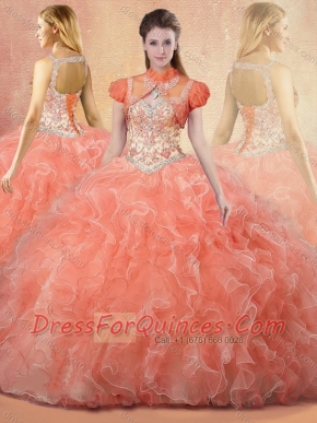 Romantic Straps Open Back Sweet 16 Dresses with Beading and Ruffles