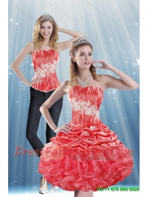 Detachable The Super Hot 2015 Strapless Appliques and Pick Ups Prom Dress in Coral Red