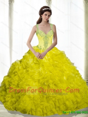 New Styles Yellow Beading and Ruffles Sweetheart Dresses for a Quinceanera