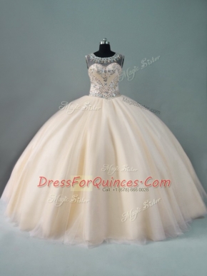 Sexy Scoop Sleeveless Tulle Quinceanera Gowns Beading Zipper