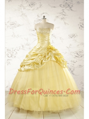 Yellow Sweetheart Ball Gown Quinceanera Dress for 2015