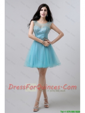 New Style A Line Scoop Open Back Prom Dresses with Beading