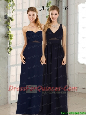 V Neck Empire Zipper Up Navy Blue Christmas Party Dress for 2015
