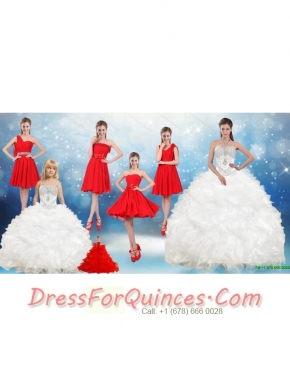 2015 Ruffles and Beading White Sweet 16 Dresses and Red Short Dama Dresses and Ruffles White Little Girl Dress