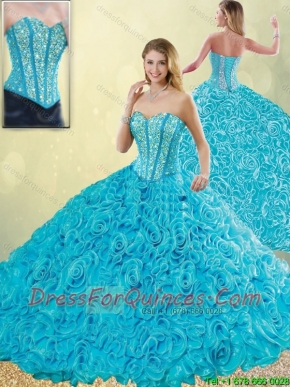 2016 Exquisite Aqua Blue Detachable Quinceanera Dresses with Beading