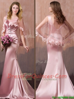 Gorgeous Mermaid V Neck Beaded Prom Dress with Brush Train