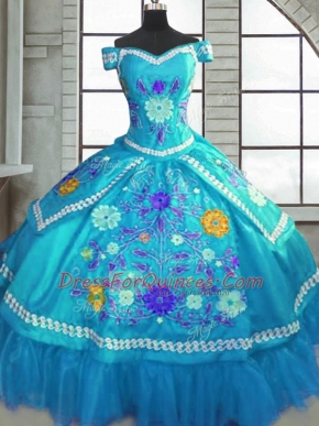 Short Sleeves Lace Up Floor Length Beading and Embroidery Quince Ball Gowns