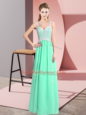 Stunning Lace Prom Dresses Apple Green Zipper Sleeveless Floor Length