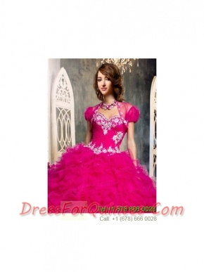 The Most Popular Ruffles and Beading Quinceanera Jacket   in Hot Pink