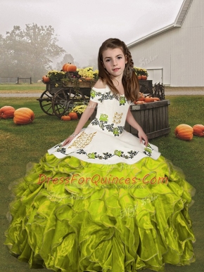 Attractive Floor Length Olive Green Custom Made Pageant Dress Straps Sleeveless Lace Up
