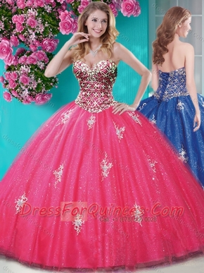 Romantic Beaded and Appliques Tulle Quinceanera Gown with Really Puffy
