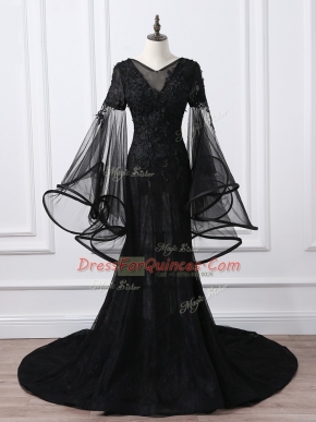 Best Selling Black Long Sleeves Tulle Brush Train Lace Up Homecoming Dress for Prom and Sweet 16