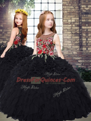 Modern Black Sleeveless Organza Zipper Child Pageant Dress for Party and Wedding Party