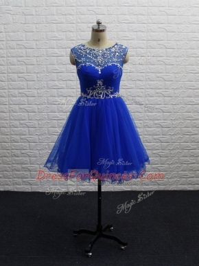 Delicate Beading and Ruching Dress for Prom Royal Blue Zipper Sleeveless Mini Length