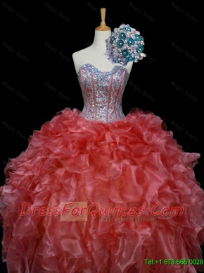 New Style Ball Gown Sweet 16 Dresses with Sequins and Ruffles in Rust Red