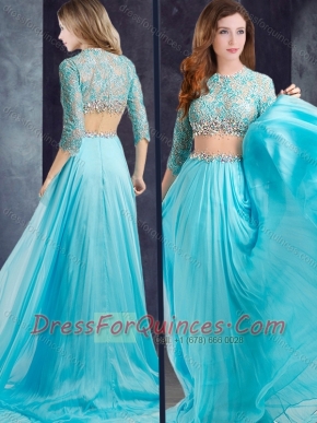 Luxurious Brush Train See Through Prom Dress with Lace and Beading