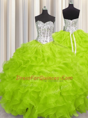 New Style Sweetheart Sleeveless Organza Sweet 16 Dress Beading and Ruffles Lace Up