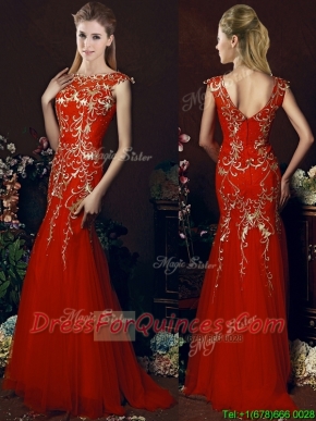 Elegant Mermaid Red Prom Dresses with Gold Sequined Appliques