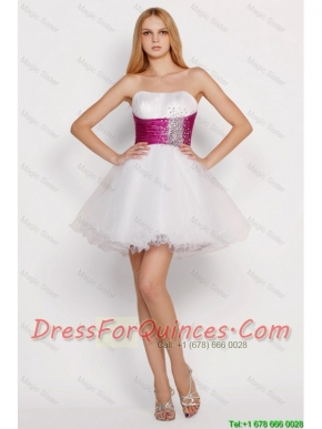 Pretty White Princess Short Prom Dresses with Beading and Belt