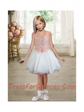 A-Line Scoop Beading and Appliques Backless Mini-length Little Girl Dress for 2014