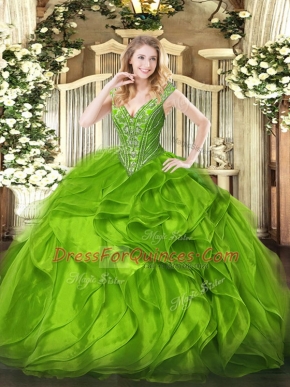 Best Organza Sleeveless Floor Length Quinceanera Dress and Beading and Ruffles