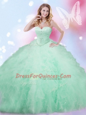 Apple Green Sleeveless Beading and Ruffles Floor Length Sweet 16 Dress