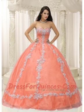2014 Fashionable Orange Strapless Appliques and Beaded Decorate Beautiful Quinceanera Dress
