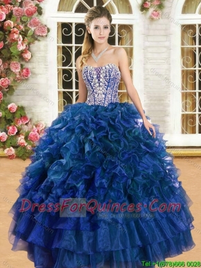 Romantic Beaded and Ruffled Sweet 16 Dress in Royal Blue