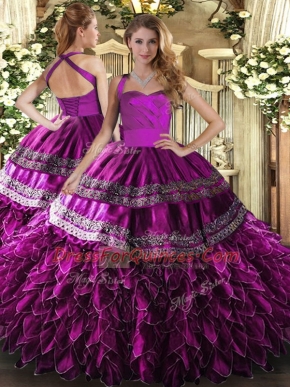 Most Popular Sleeveless Lace Up Floor Length Embroidery and Ruffles 15 Quinceanera Dress