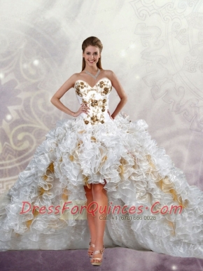 2015 Hot Sale Appliques and Ruffles White Dama Dress