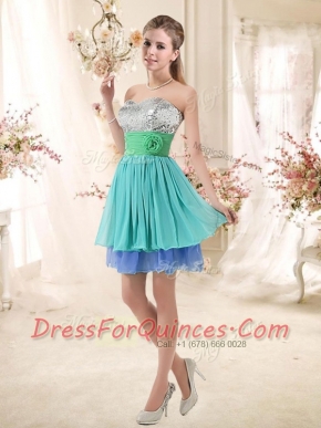 Sweet Short Multi Color 2016 Dama Dresses with Sequins and Hand Made Flowers