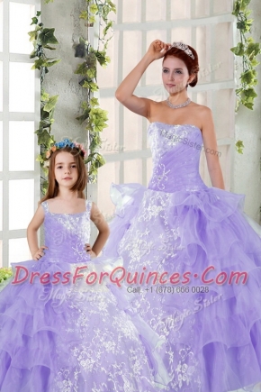 Nice Ruffled Strapless Sleeveless Lace Up Quinceanera Gowns Lavender Organza