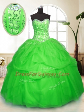 Fashion Sweetheart Sleeveless Tulle Sweet 16 Dresses Sequins and Pick Ups Lace Up