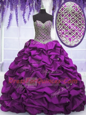 Beauteous Beading and Sequins and Pick Ups 15th Birthday Dress Purple Lace Up Sleeveless Floor Length