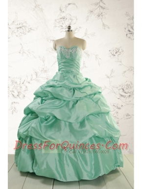 2015 Luxurious Apple Green Quinceanera Dress with Beading and Pick Up