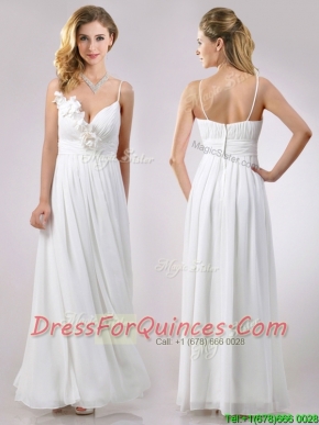 Popular Spaghetti Straps Applique and Ruched Prom Dress in White
