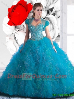 2016 New Style Beading and Ruffles Quinceanera Dresses in Teal