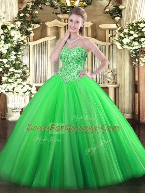 Superior Appliques Quinceanera Gown Green Lace Up Sleeveless Floor Length