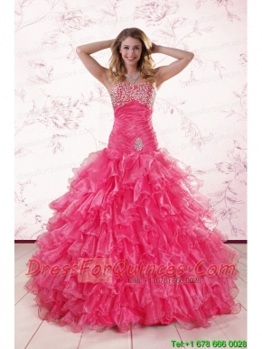 2015 Top Seller Sweetheart Hot Pink Quinceanera Dresses with  Ruffles