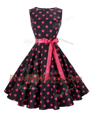 Eye-catching Red And Black Scoop Zipper Sashes ribbons and Pattern Prom Dresses Sleeveless