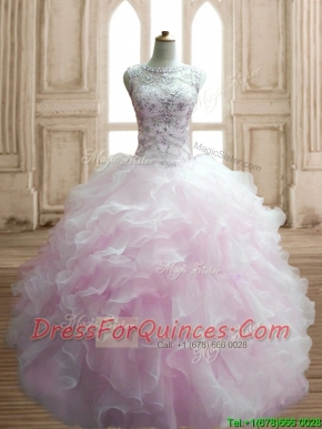 Lovely Beaded and Ruffled Scoop Quinceanera Dress in Light Pink
