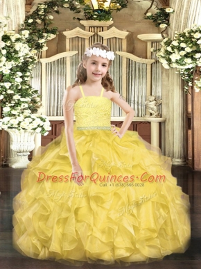 Charming Floor Length Ball Gowns Sleeveless Gold Winning Pageant Gowns Zipper