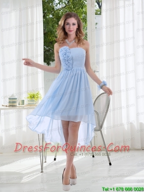 Empire Strapless Hand Made Flowers Bridesmaid Dress with High Low